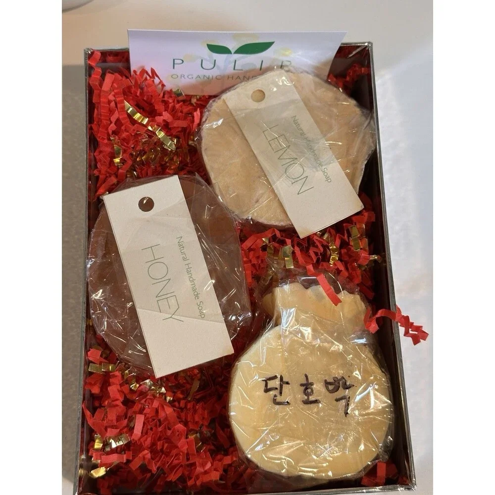 Organic Handmade Korean Soap Gift Set New - Honey, Lemon, Sweet Pumpkin - 3 Bar